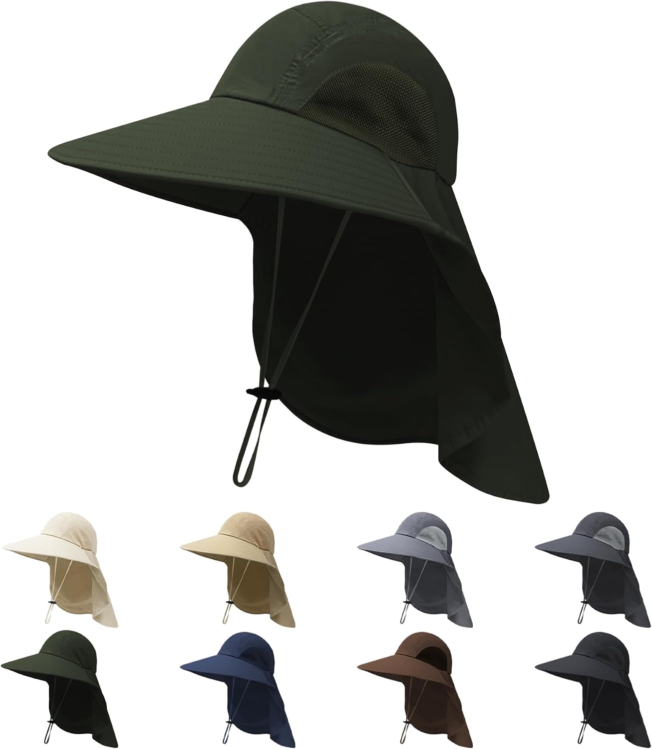 Sun Hats for Men Women with Neck Flap UPF 50+ UV Protection | Wide Brim Bucket Hat,Water Resistant,Adjustable Size,Detachable Chin Strap,Foldable & Lightweight,Hiking Fishing Hats
