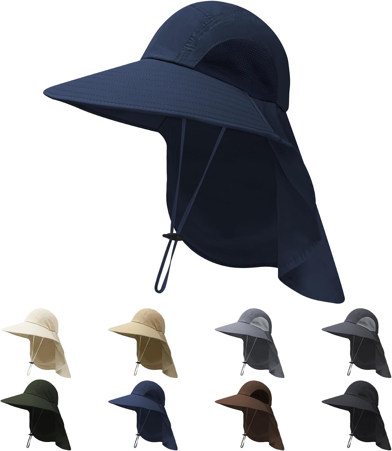 Sun Hats for Men Women with Neck Flap UPF 50+ UV Protection | Wide Brim Bucket Hat,Water Resistant,Adjustable Size,Detachable Chin Strap,Foldable & Lightweight,Hiking Fishing Hats