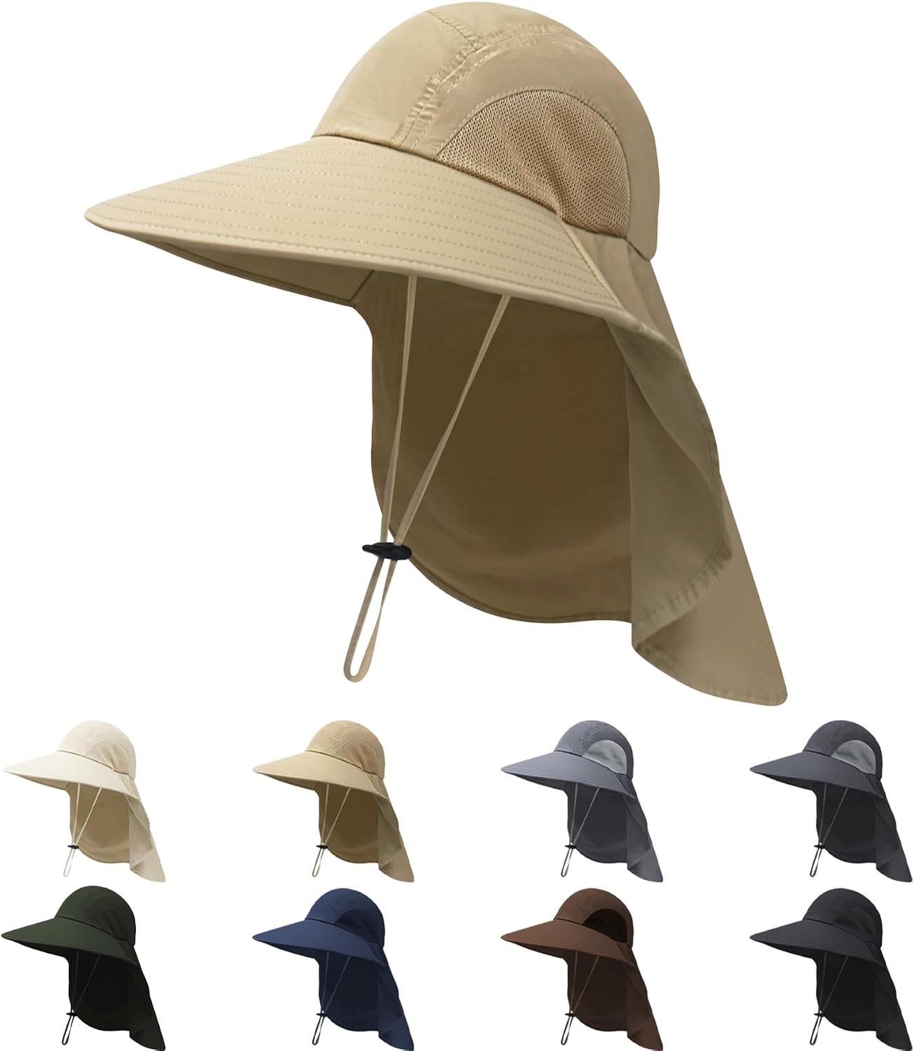 Sun Hats for Men Women with Neck Flap UPF 50+ UV Protection | Wide Brim Bucket Hat,Water Resistant,Adjustable Size,Detachable Chin Strap,Foldable & Lightweight,Hiking Fishing Hats