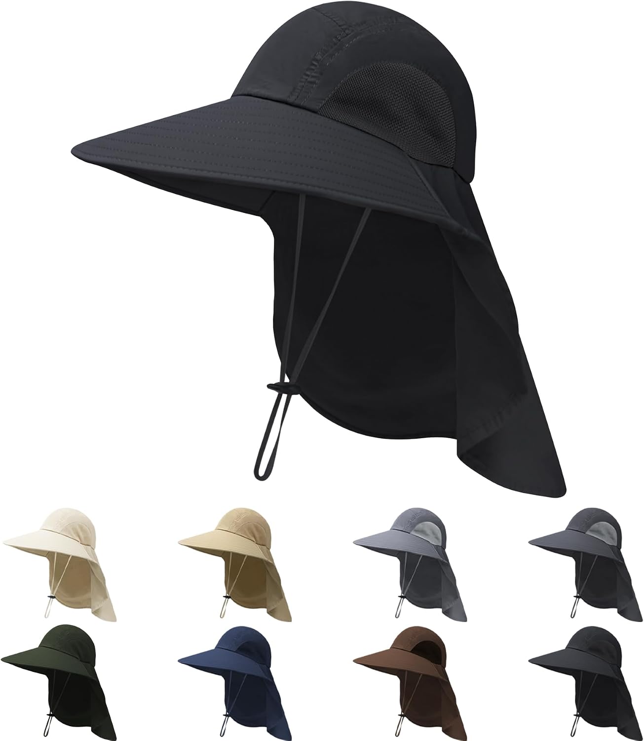 Sun Hats for Men Women with Neck Flap UPF 50+ UV Protection | Wide Brim Bucket Hat,Water Resistant,Adjustable Size,Detachable Chin Strap,Foldable & Lightweight,Hiking Fishing Hats