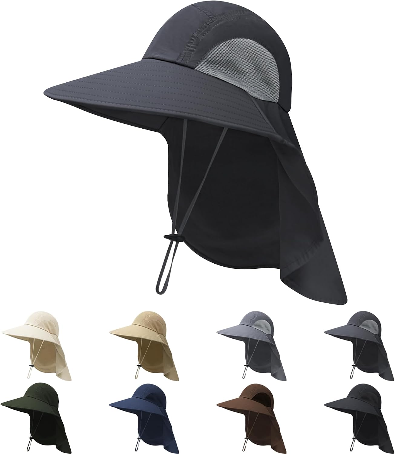 Sun Hats for Men Women with Neck Flap UPF 50+ UV Protection | Wide Brim Bucket Hat,Water Resistant,Adjustable Size,Detachable Chin Strap,Foldable & Lightweight,Hiking Fishing Hats