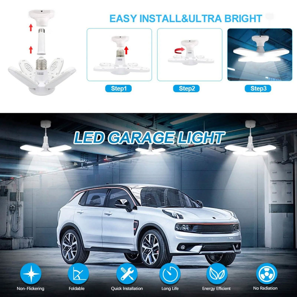 LED Dimmable Garage Ceiling Lights – 4 Adjustable Panels, Energy Saving 38W